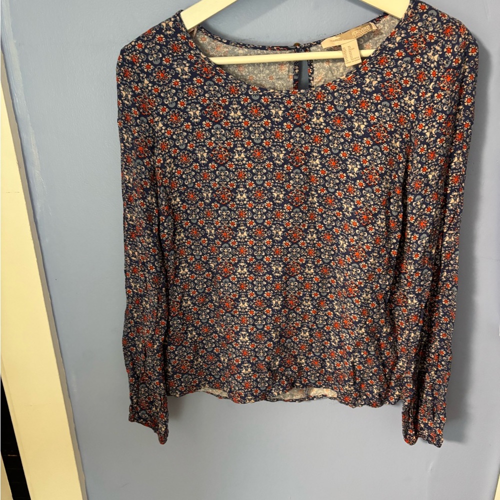 Forever 21 Floral Print Blouse - Navy and Red